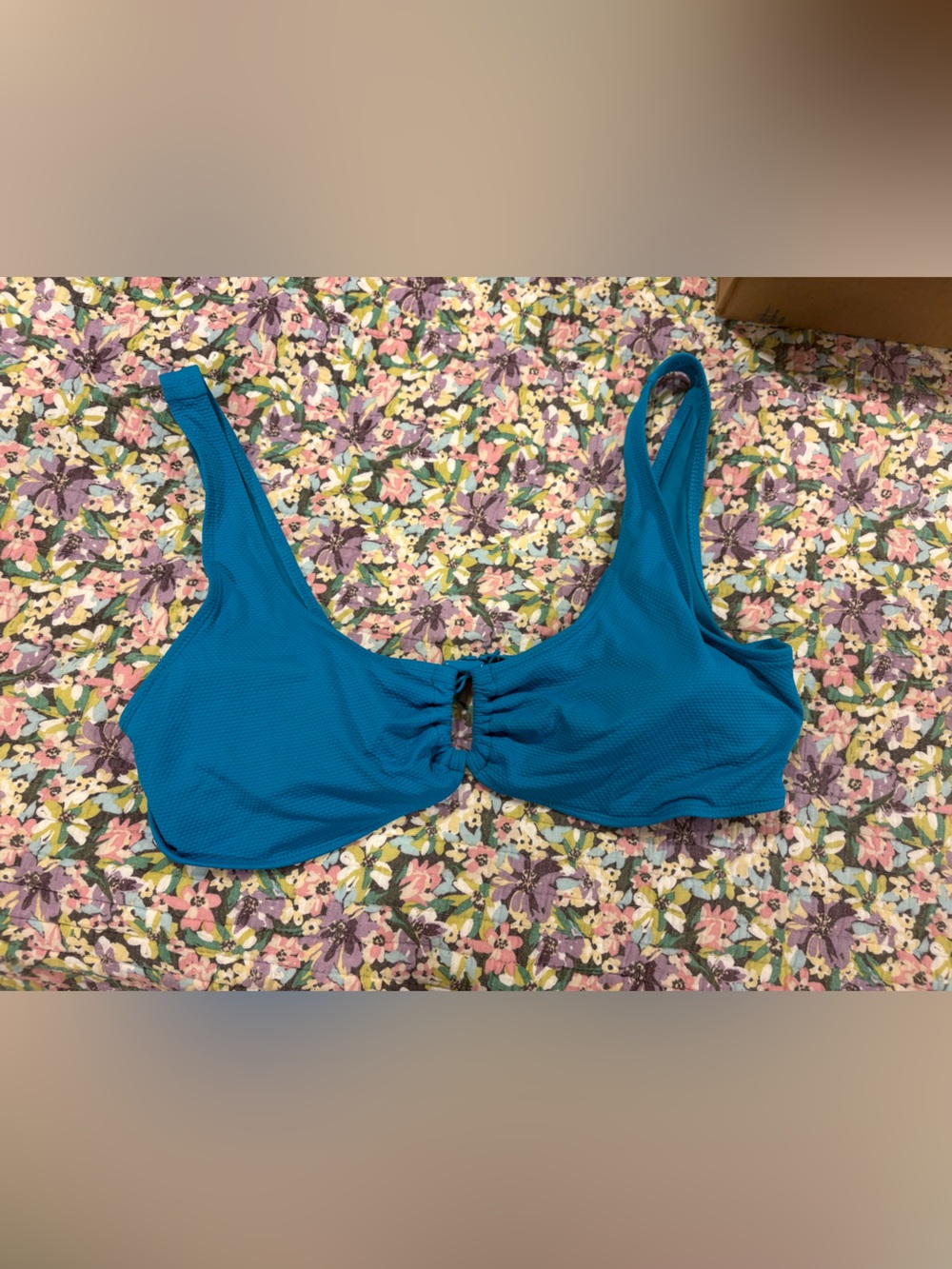 Women’s Teal Bathing Suit Top with Front Ring Detail